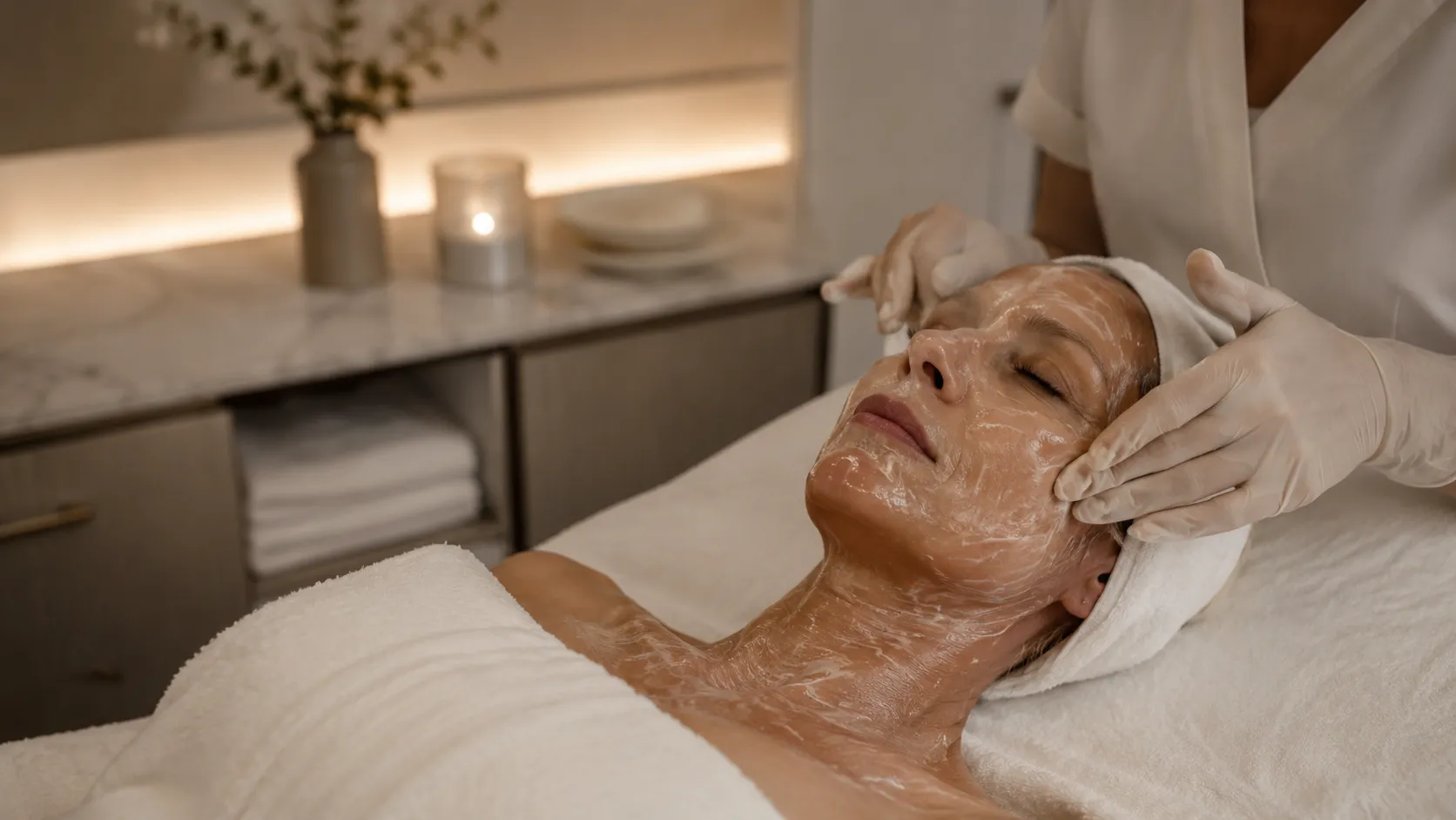 DMK enzyme masque applied during a facial at La Vilna
