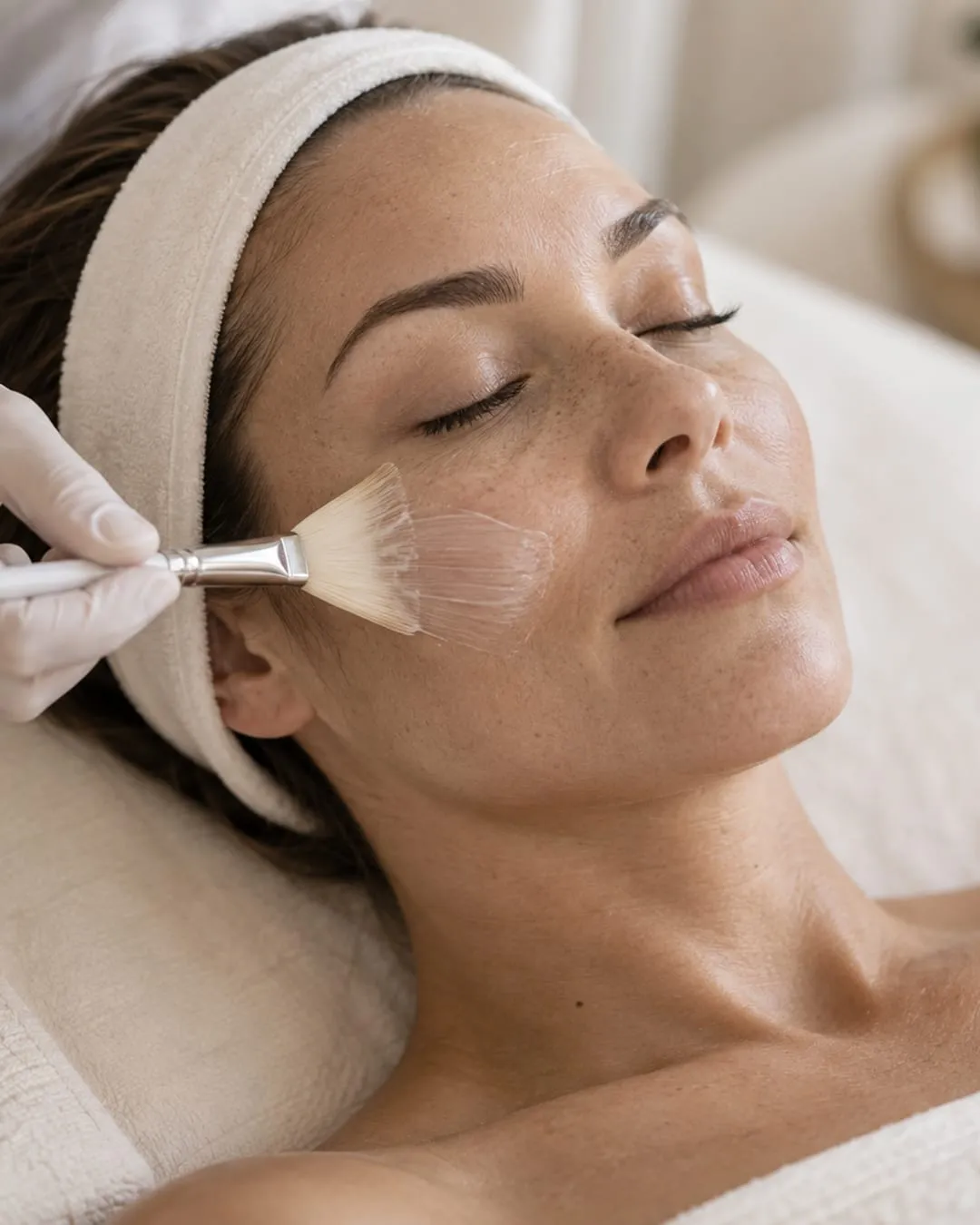 A treatment mask applied during a facial at La Vilna
