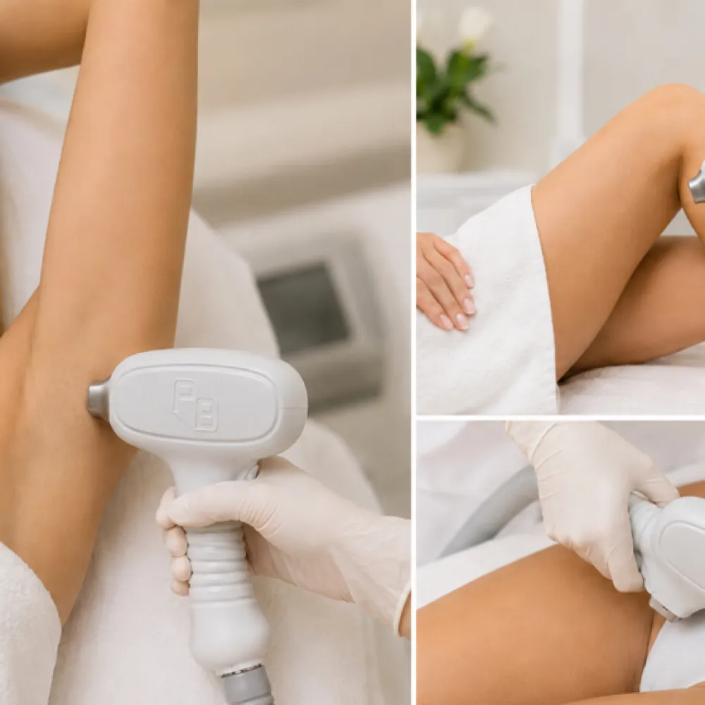 Laser hair removal handpiece applied to a raised underarm