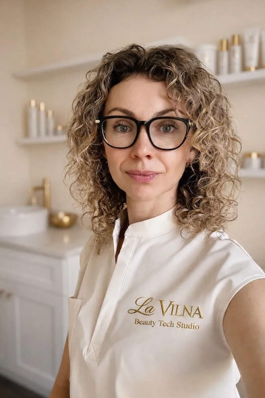 Yana Krotova, founder of La Vilna Beauty Tech Studio, in the studio